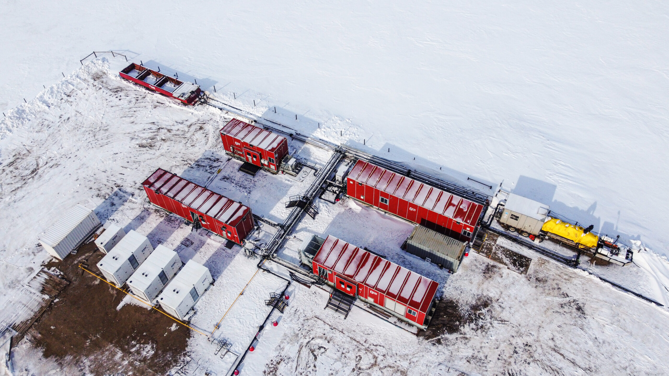 Overhead view of GERI deployment in Saskatchewan in snow covered field